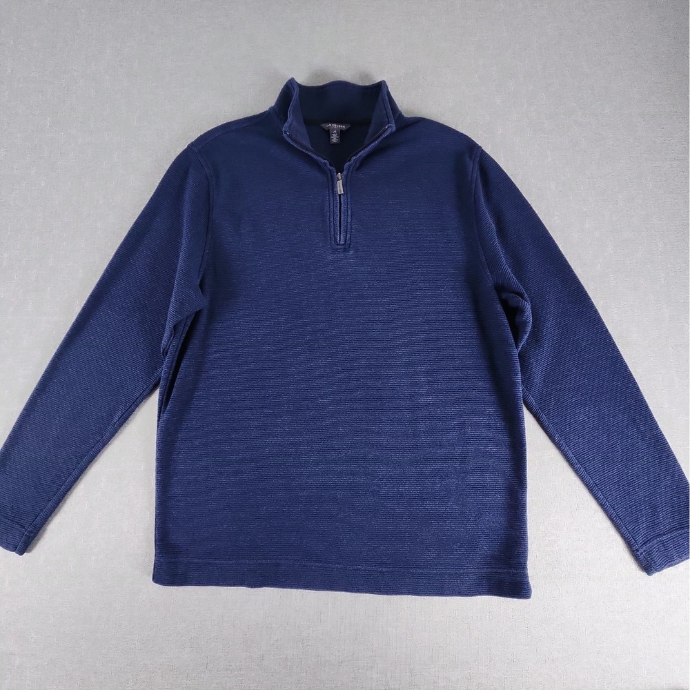 Van Heusen FLEX Mens L Blue 1/4-Zip Mock Neck Knit Pullover Sweater Long Sleeve